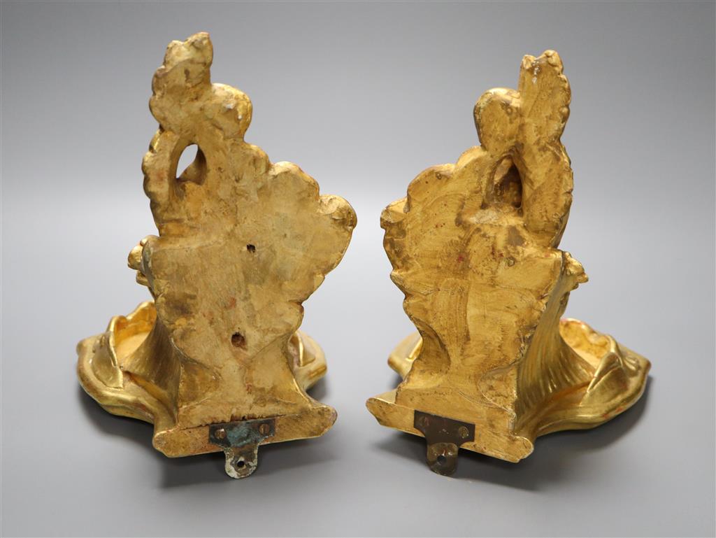 A pair of carved giltwood wall brackets, carved in rococo style, height 23cm